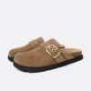 Split Suede Clogs with Buckle