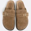 Split Suede Clogs with Buckle