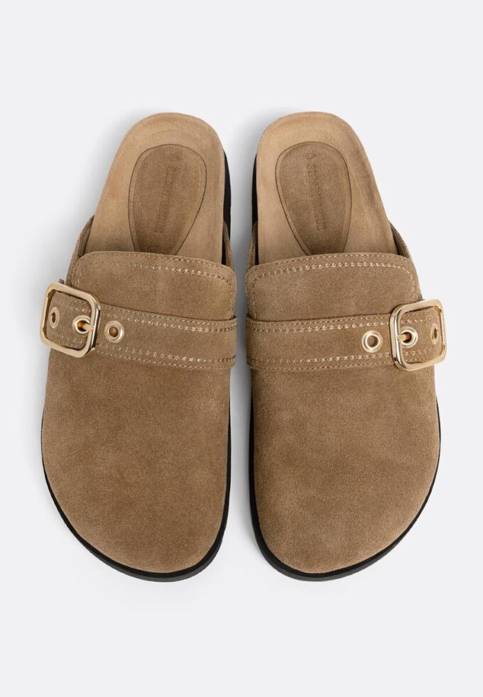 Split Suede Clogs with Buckle