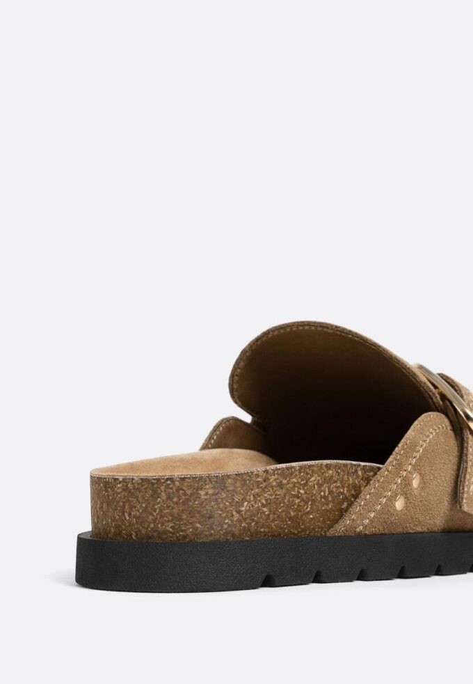 Split Suede Clogs with Buckle