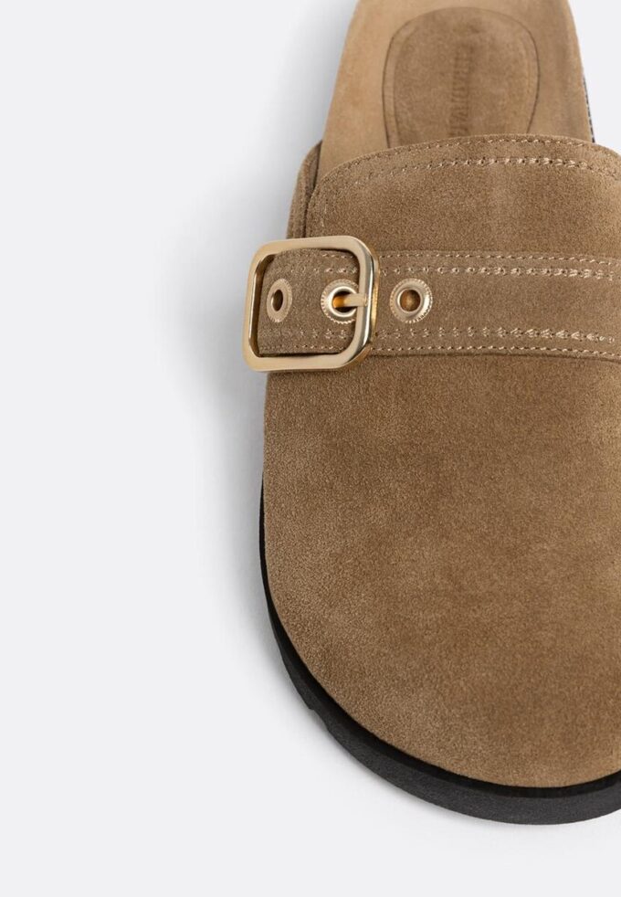 Split Suede Clogs with Buckle