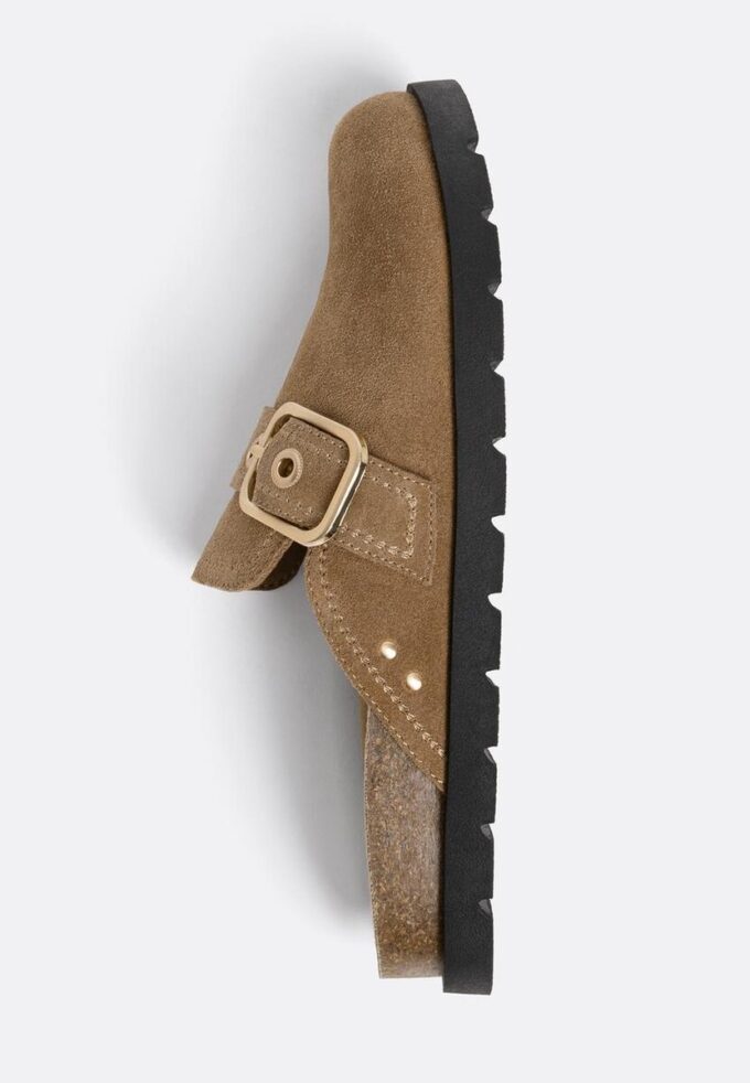 Split Suede Clogs with Buckle