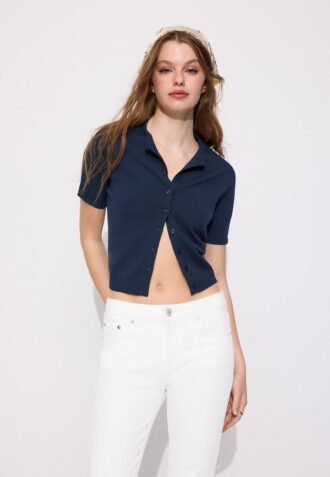 Stand Collar Buttoned Knit Cardigan