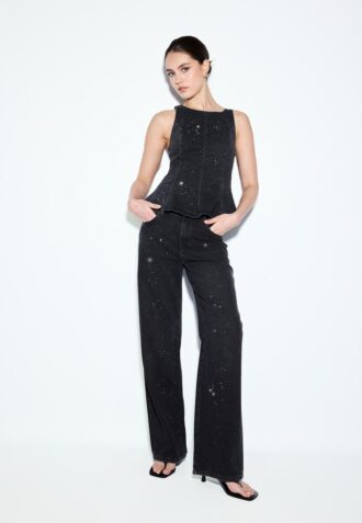 Straight-Fit Jeans with Rhinestones