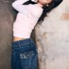 Straight Jeans with Studded Waistband Straight Jeans with Studded Waistband