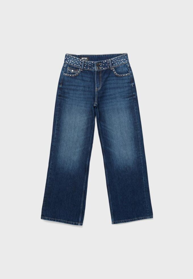 Straight Jeans with Studded Waistband Straight Jeans with Studded Waistband