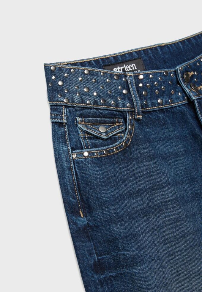 Straight Jeans with Studded Waistband Straight Jeans with Studded Waistband