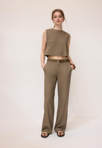 Straight-Leg Linen-Effect Trousers with Belt