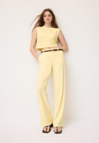 Straight-Leg Linen-Effect Trousers with Belt