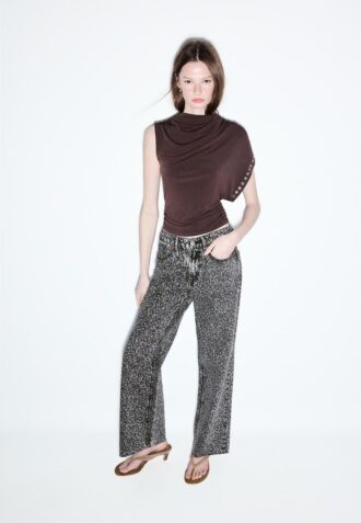 Straight Wide-Leg Leopard Print Jeans