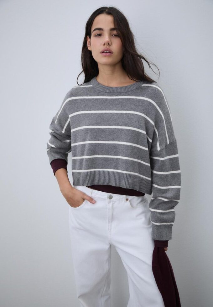 Striped Cropped Knit Sweater Striped Cropped Knit Sweater