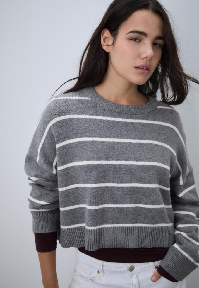 Striped Cropped Knit Sweater Striped Cropped Knit Sweater