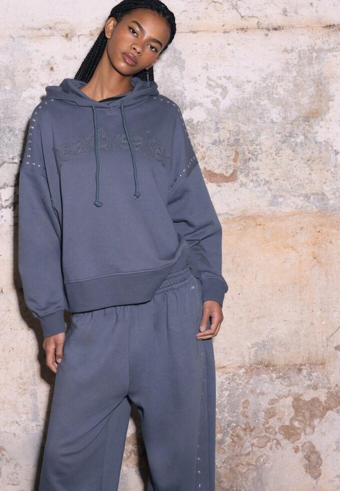 Studded Embroidered Hooded Sweatshirt