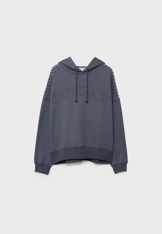 Studded Embroidered Hooded Sweatshirt