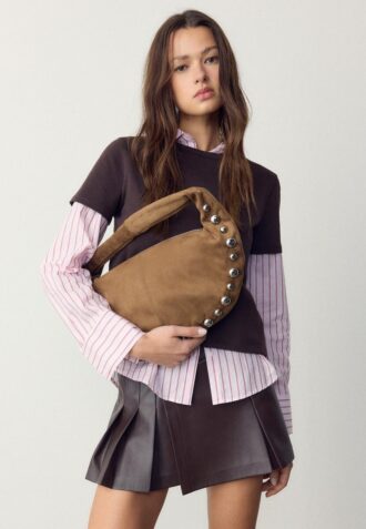 Studded Faux Suede Shoulder Bag