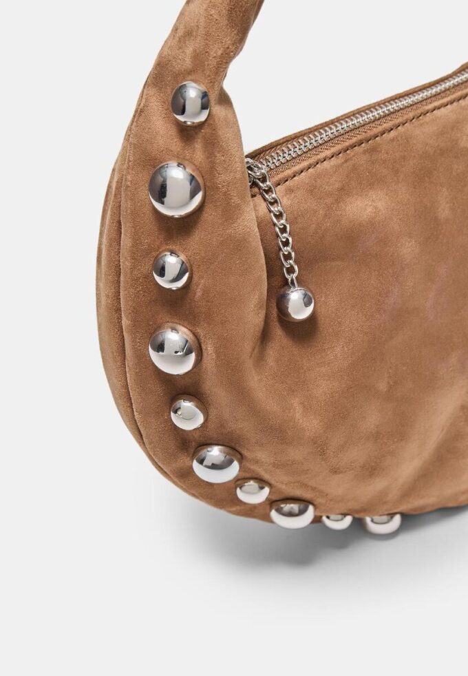 Studded Faux Suede Shoulder Bag