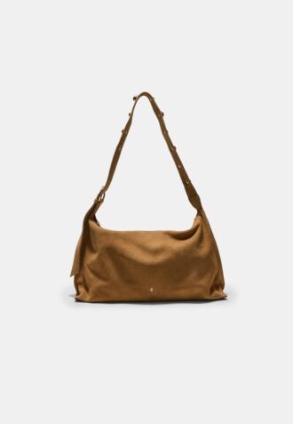 Studded Flat Shoulder Bag, 100% Leather