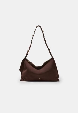 Studded Flat Shoulder Bag, 100% Leather