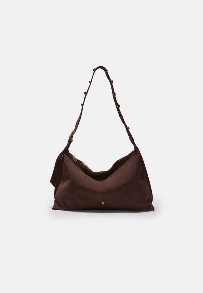 Studded Flat Shoulder Bag, 100% Leather