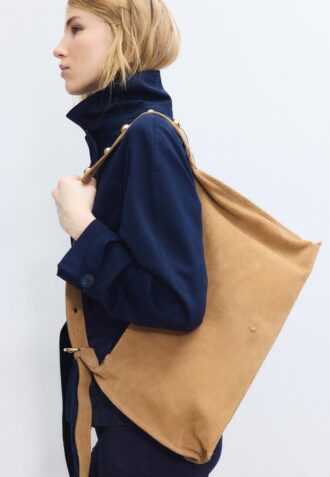 Studded Flat Shoulder Bag, 100% Leather