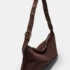Studded Flat Shoulder Bag, 100% Leather