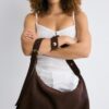 Studded Flat Shoulder Bag, 100% Leather