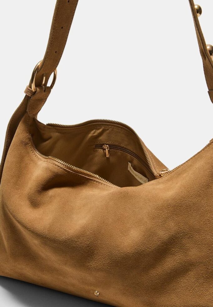 Studded Flat Shoulder Bag, 100% Leather