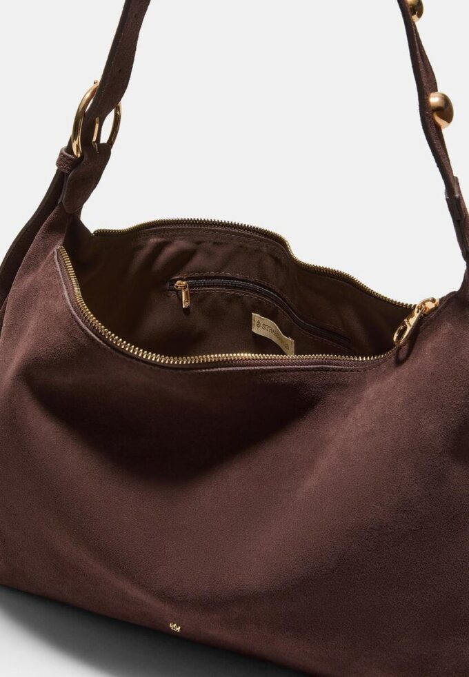 Studded Flat Shoulder Bag, 100% Leather