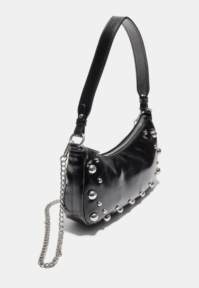 Studded Half-Moon Shoulder Bag