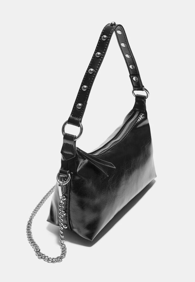 Studded Half-Moon Shoulder Bag