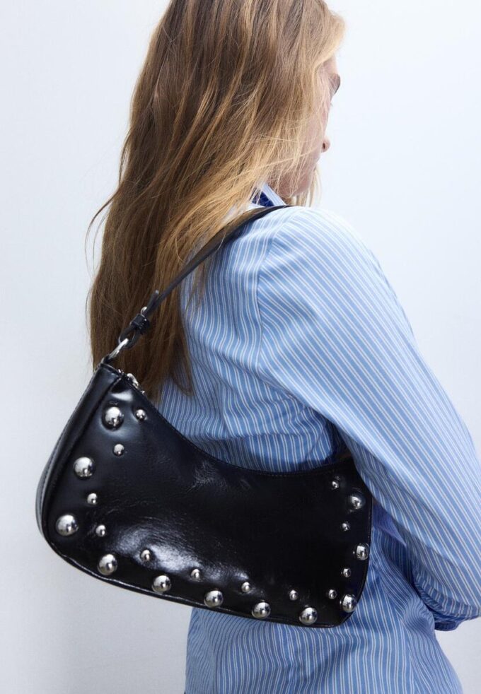 Studded Half-Moon Shoulder Bag