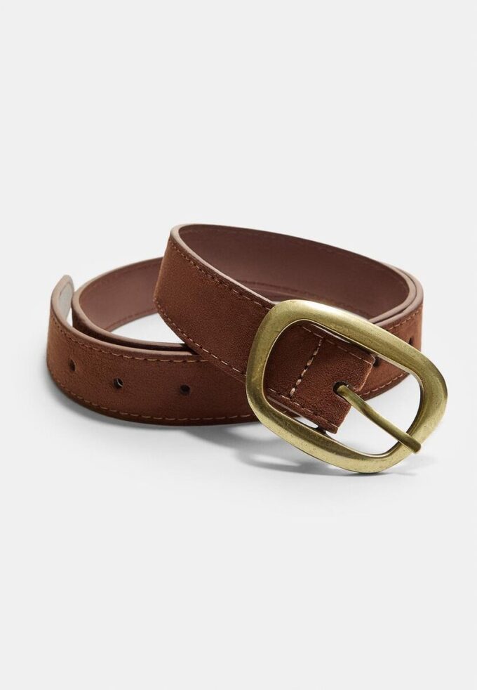 Topstitched Belt with Asymmetric Buckle
