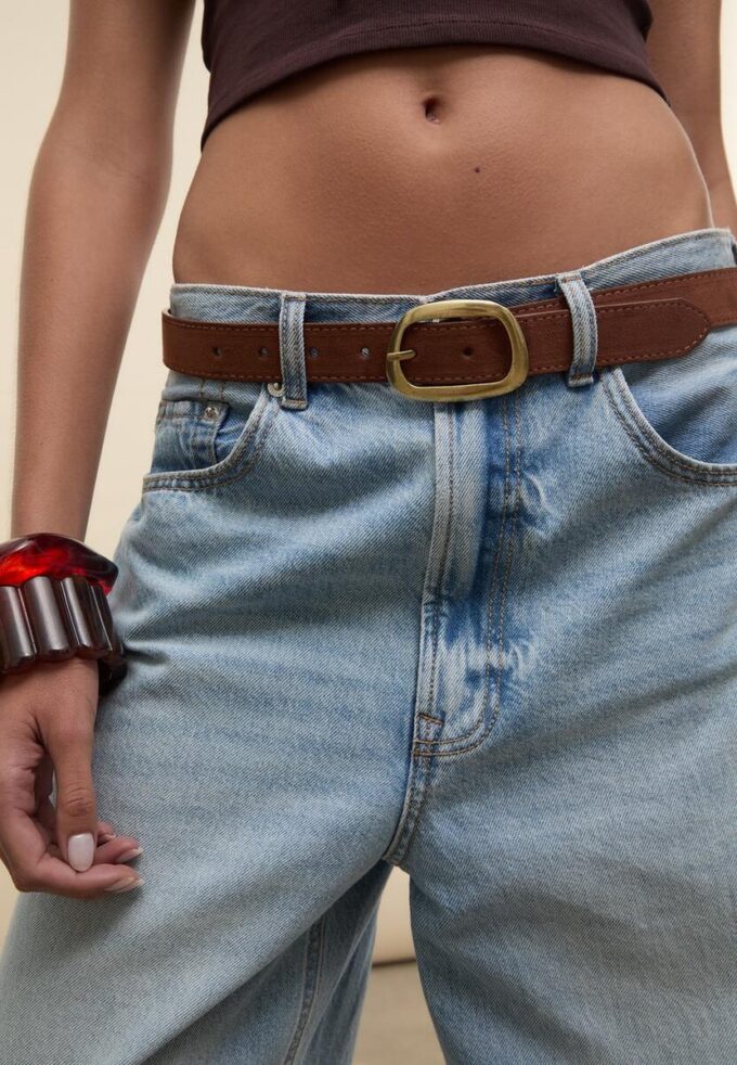Topstitched Belt with Asymmetric Buckle