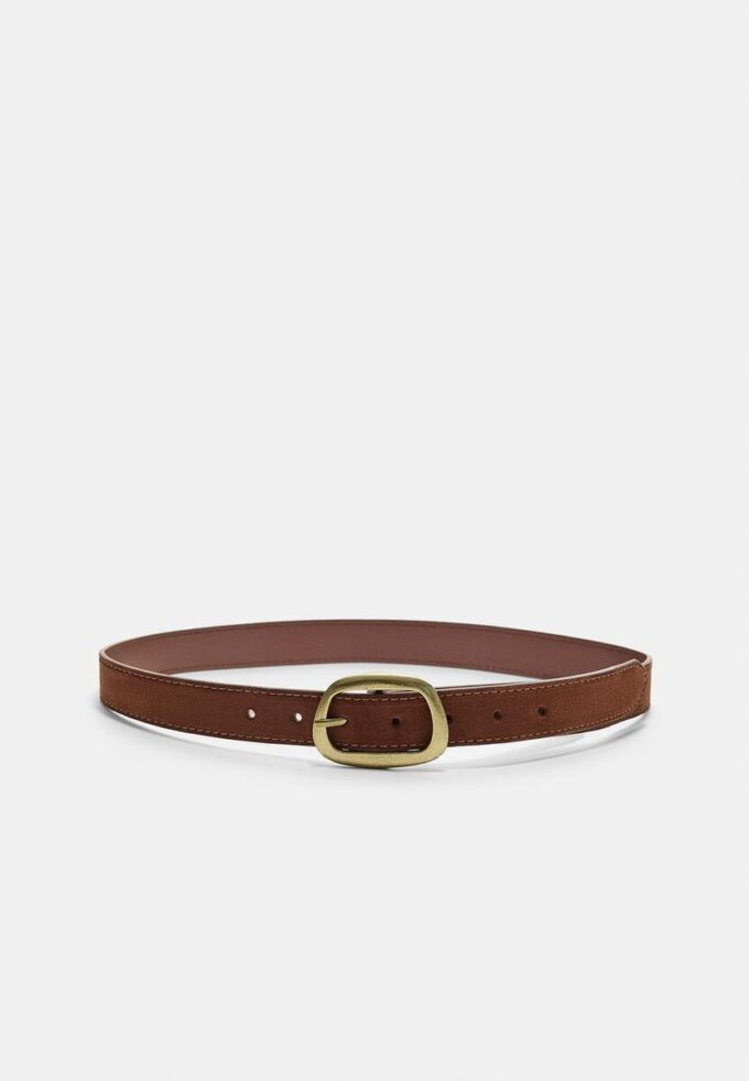 Topstitched Belt with Asymmetric Buckle