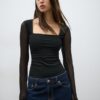 Tulle Bodysuit with Square Neckline Tulle Bodysuit with Square Neckline