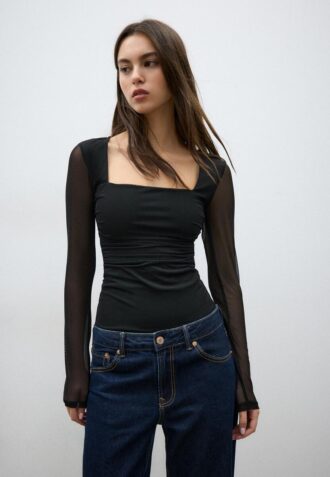Tulle Bodysuit with Square Neckline
