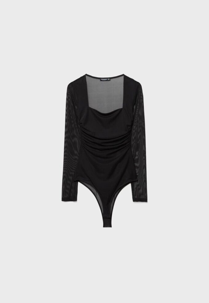 Tulle Bodysuit with Square Neckline Tulle Bodysuit with Square Neckline