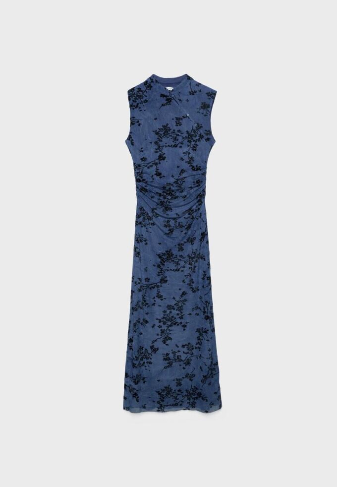 Tulle Midi Dress with Qipao Neckline