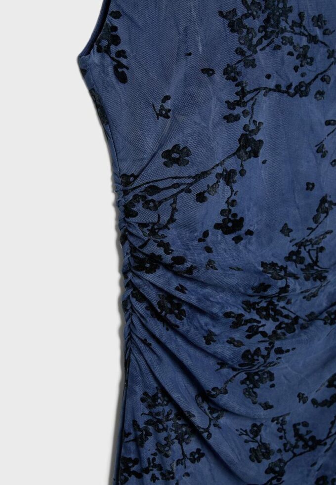Tulle Midi Dress with Qipao Neckline