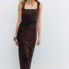 Tulle Midi Dress with Square Neckline