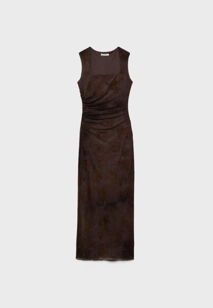 Tulle Midi Dress with Square Neckline