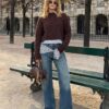 Two-Fabric Knit Sweater with Detachable Collar