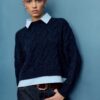 Two-Fabric Knit Sweater with Detachable Collar Two-Fabric Knit Sweater with Detachable Collar