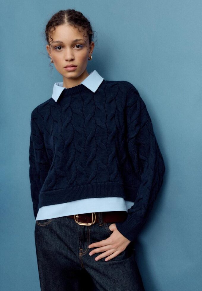Two-Fabric Knit Sweater with Detachable Collar Two-Fabric Knit Sweater with Detachable Collar