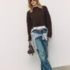 Two-Fabric Knit Sweater with Detachable Collar