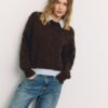 Two-Fabric Knit Sweater with Detachable Collar