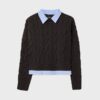 Two-Fabric Knit Sweater with Detachable Collar