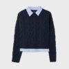 Two-Fabric Knit Sweater with Detachable Collar Two-Fabric Knit Sweater with Detachable Collar
