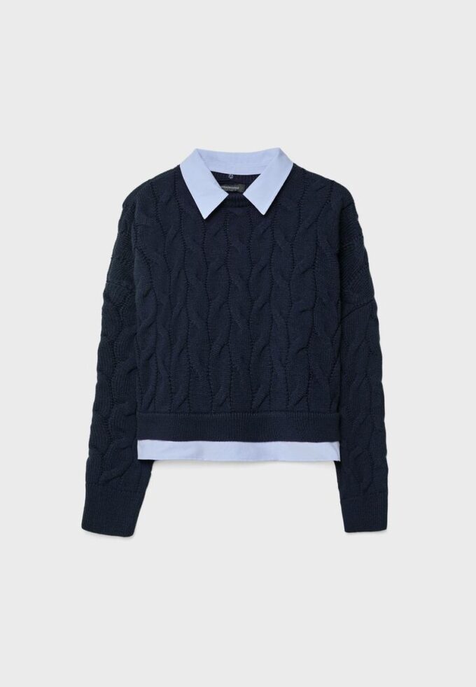 Two-Fabric Knit Sweater with Detachable Collar Two-Fabric Knit Sweater with Detachable Collar