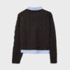 Two-Fabric Knit Sweater with Detachable Collar